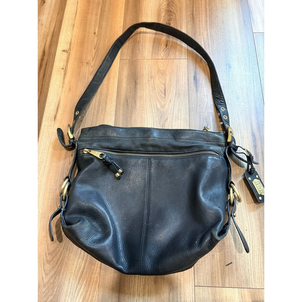 Stone Mountain Black Leather Hampton Triple Entry Tote Bag Purse  Pebbled